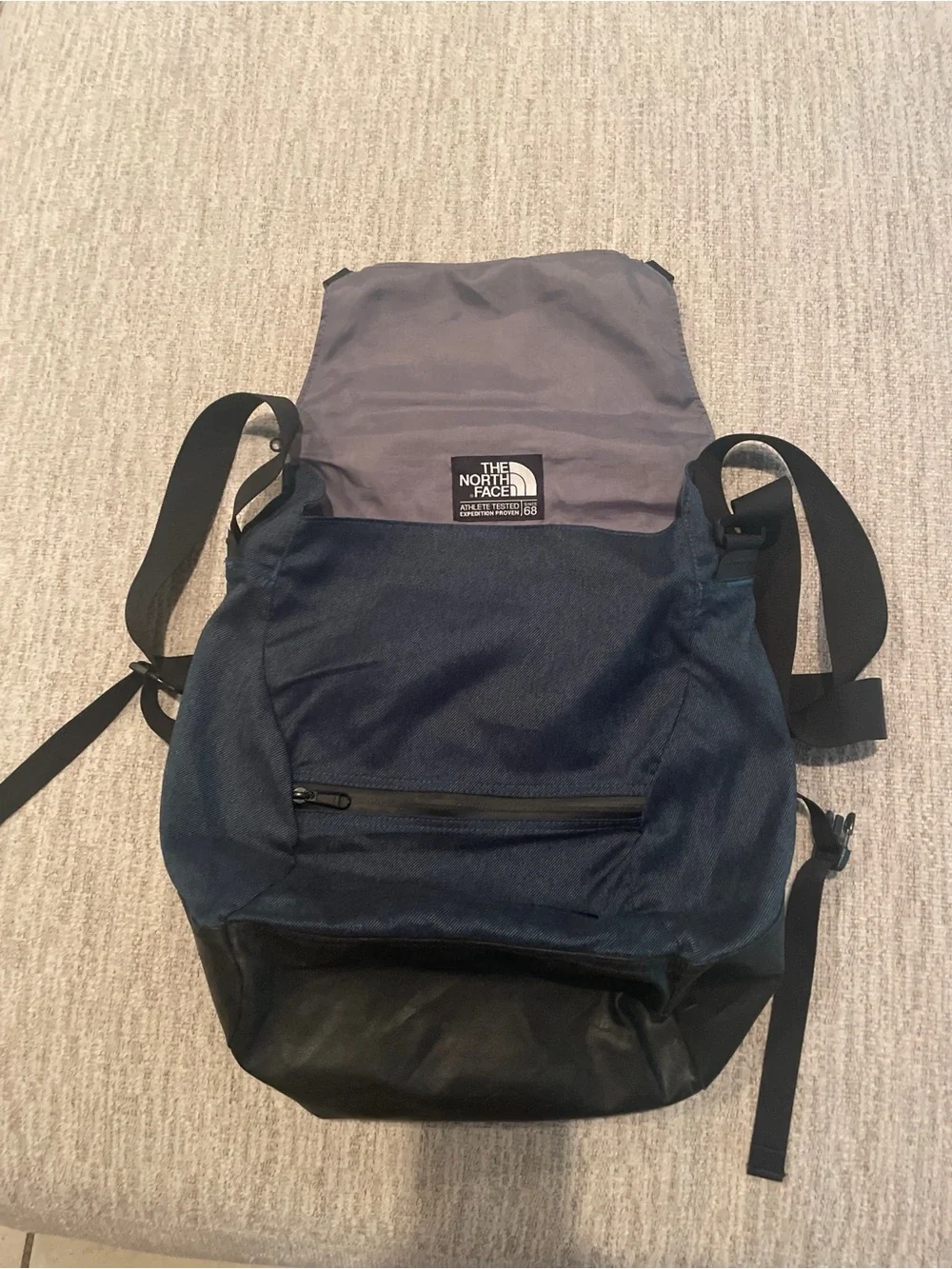 The North Face Navy Blue & Black Roll Top Messenger Bag Laptop Backpack